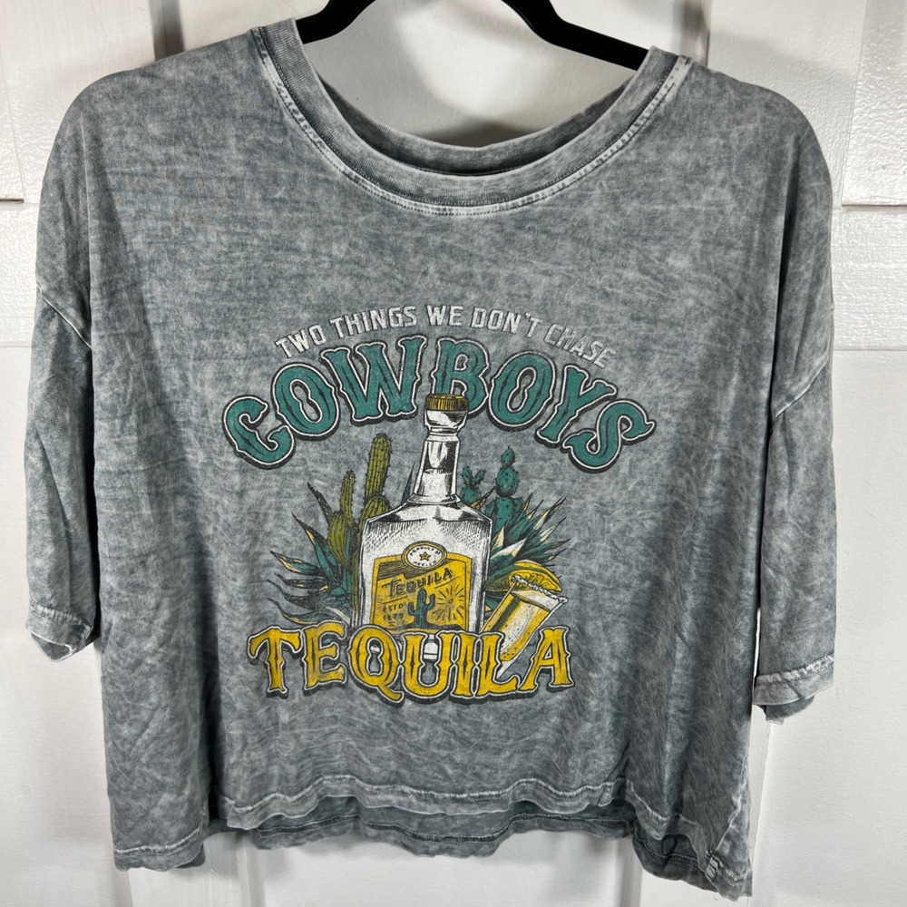 Two Things We Don't Chase Cowboys Tequila Mineral Wash Graphic Tee L